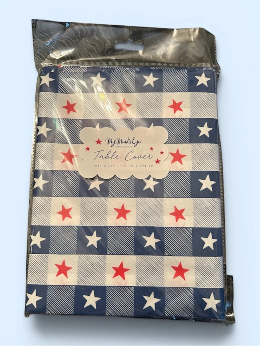 Patriotic Star Plastic Cups, Dinner Plates & Table Cover Set - Red, White & Blue